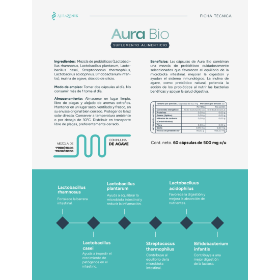 Aura Bio — Probióticos con Inulina de Agave (60 cápsulas)
